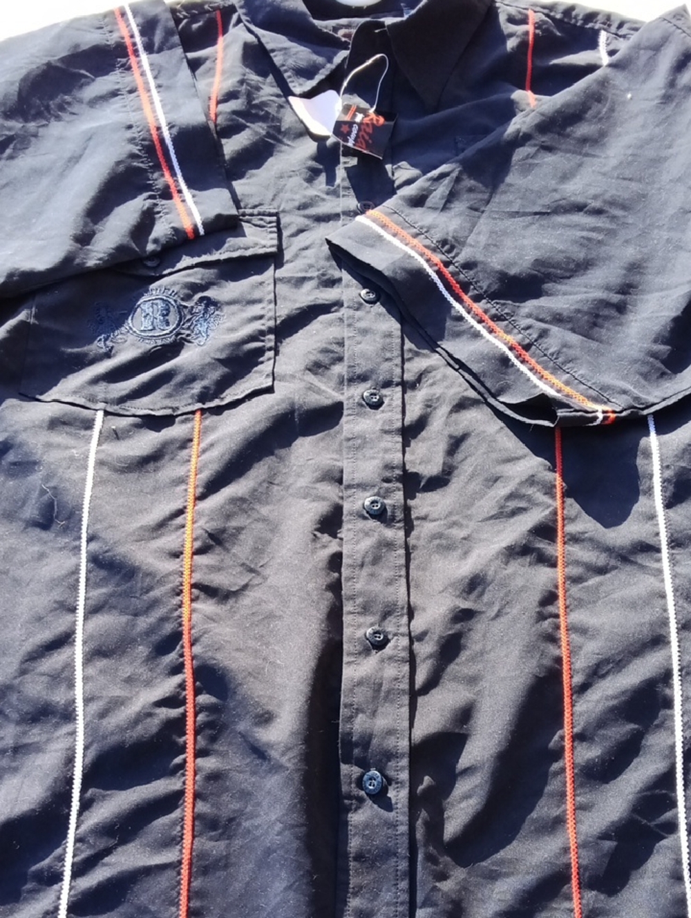 Men's Navy Button-Up Shirt with Contrast Stripe Detailing